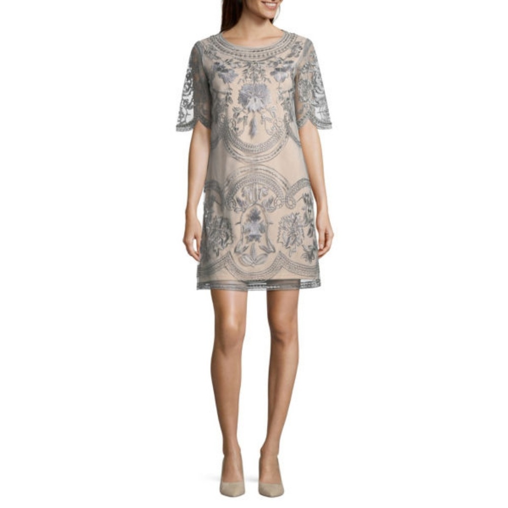 Silver Lace Shift Dress